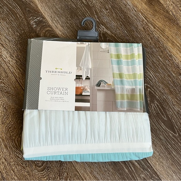 THRESHOLD Striped Shower Curtain - Green, Blue, White - Picture 2 of 3